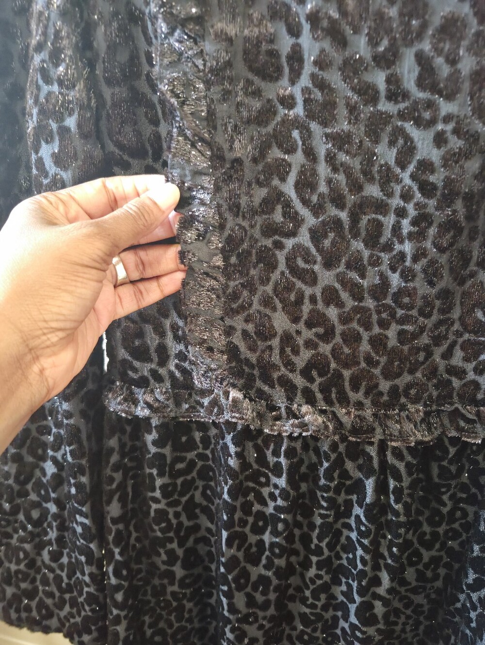 Paper Parachute Black Burnout Velvet Leopard Print Ruffle Maxi Dress Women Small - Picture 3 of 8
